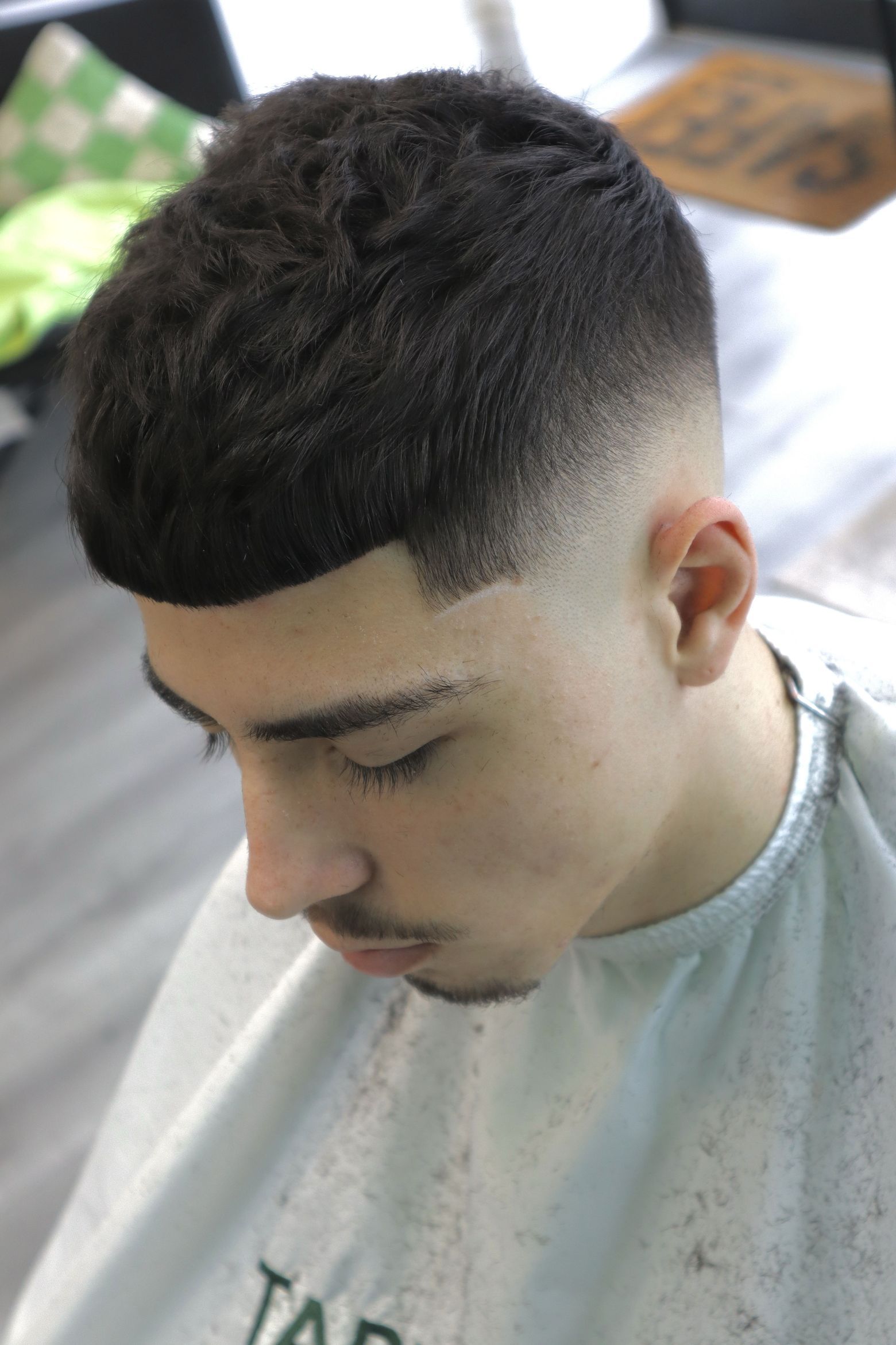 Blunt fringe crop with skin fade