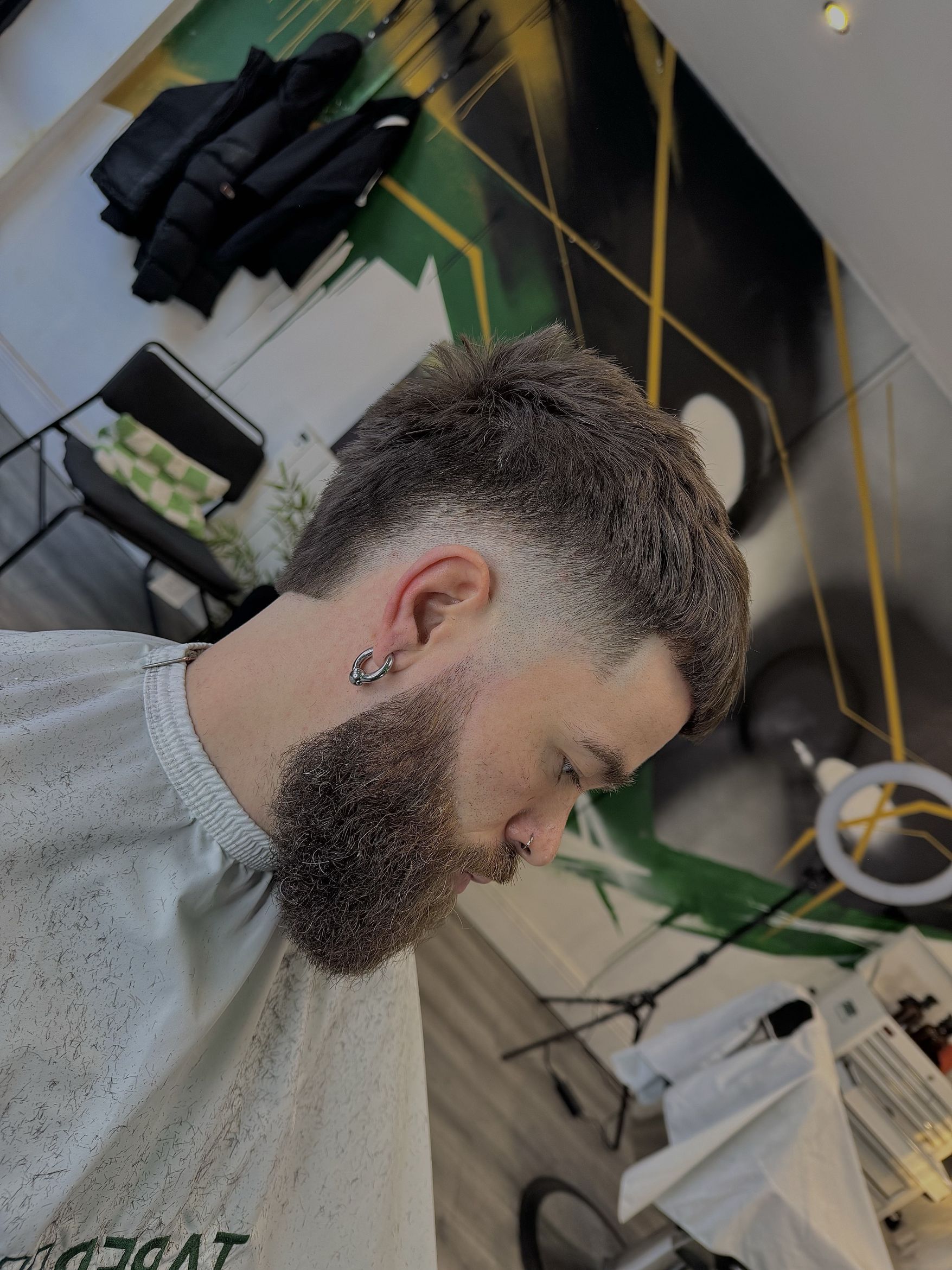 Barber shop interior with styling stations